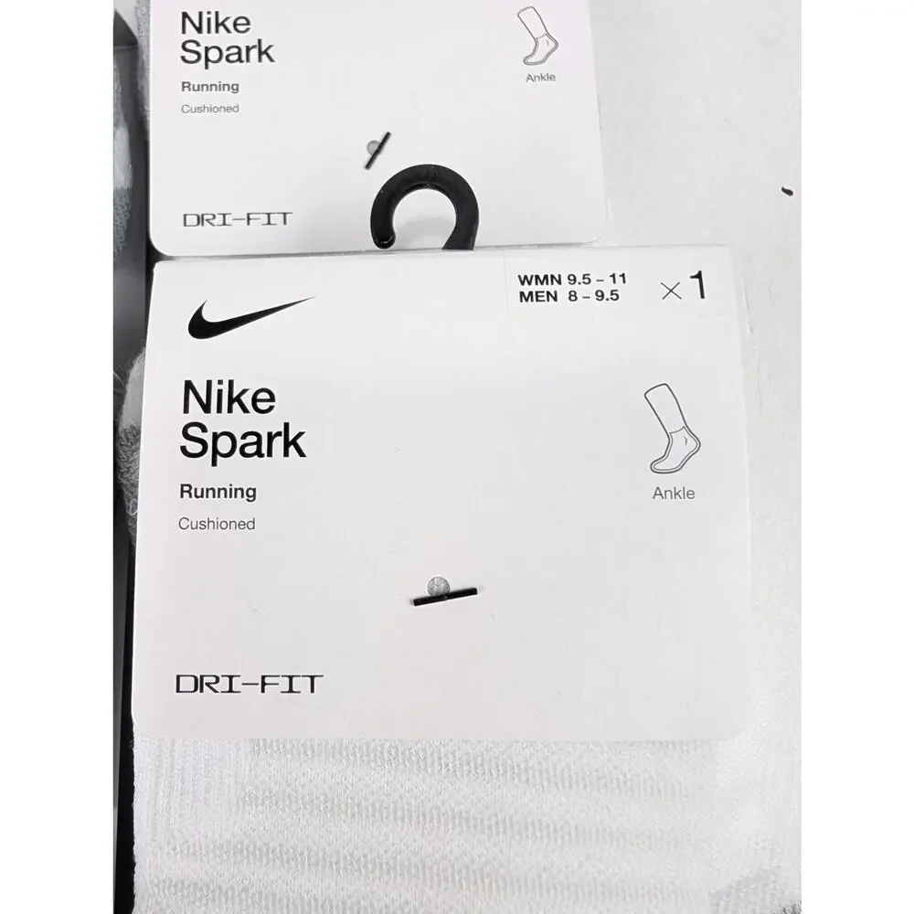Nike Spark White Ankle Running Socks 4 Pair Bundle - W9.5-11 - M8-9.5